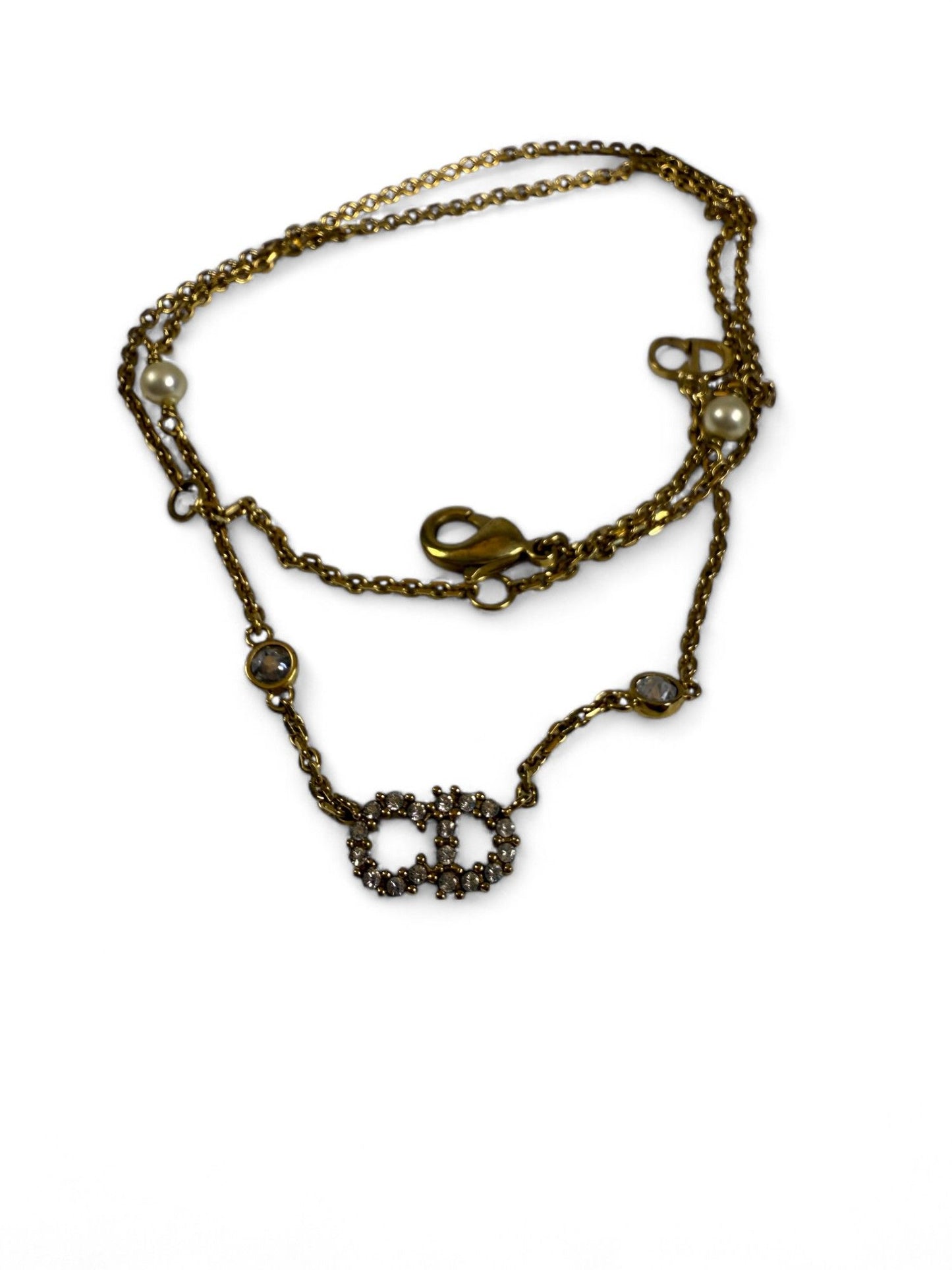 Christian Dior CD Logo Crystal &amp; Pearl-Embellished Necklace – Retail Price: $630