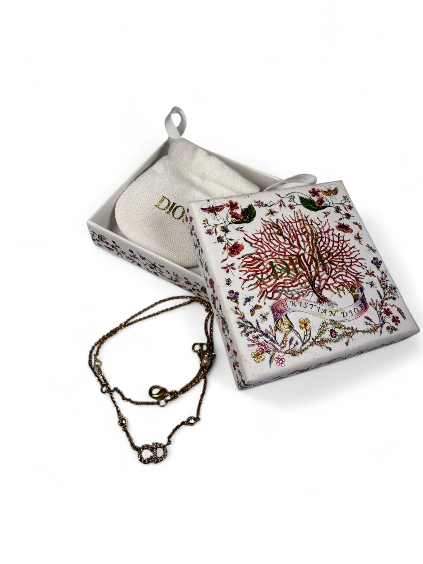 Christian Dior CD Logo Crystal &amp; Pearl-Embellished Necklace – Retail Price: $630