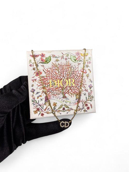 Christian Dior CD Logo Crystal &amp; Pearl-Embellished Necklace – Retail Price: $630