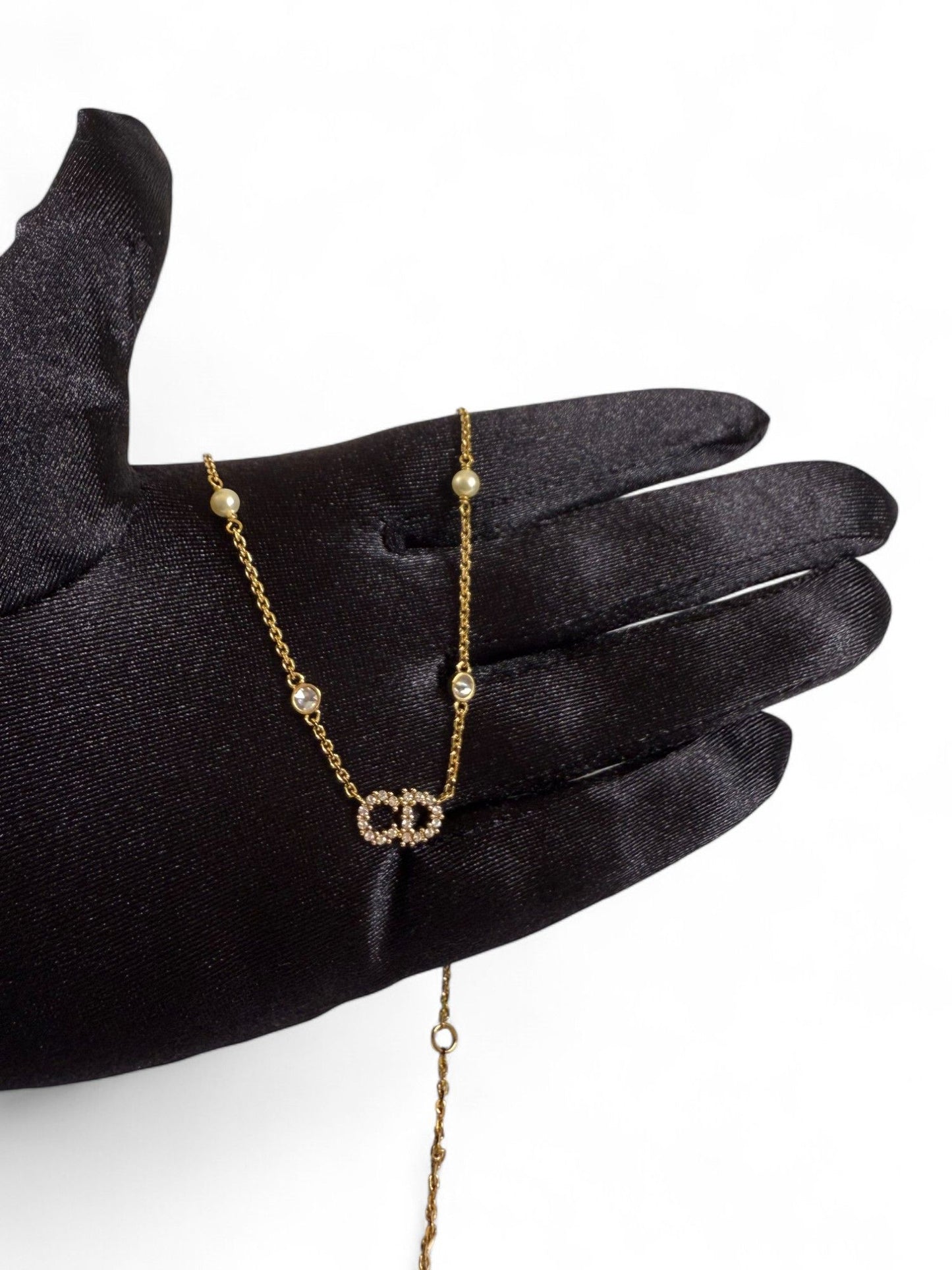 Christian Dior CD Logo Crystal &amp; Pearl-Embellished Necklace – Retail Price: $630