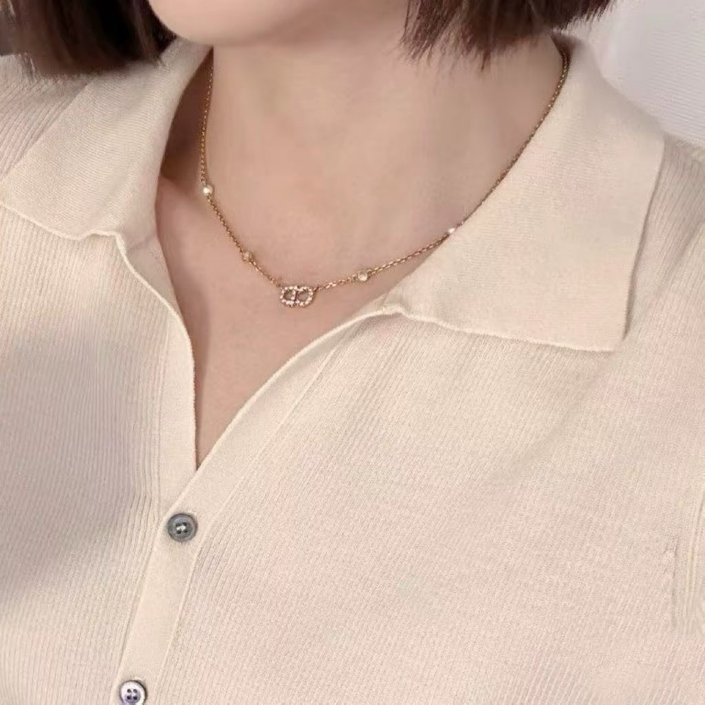 Christian Dior CD Logo Crystal &amp; Pearl-Embellished Necklace – Retail Price: $630