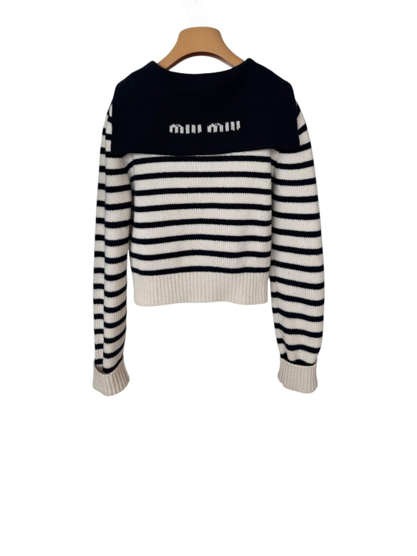 Miu Miu Colorblock Striped Cashmere Cardigan in White – Retail Price: $2,115