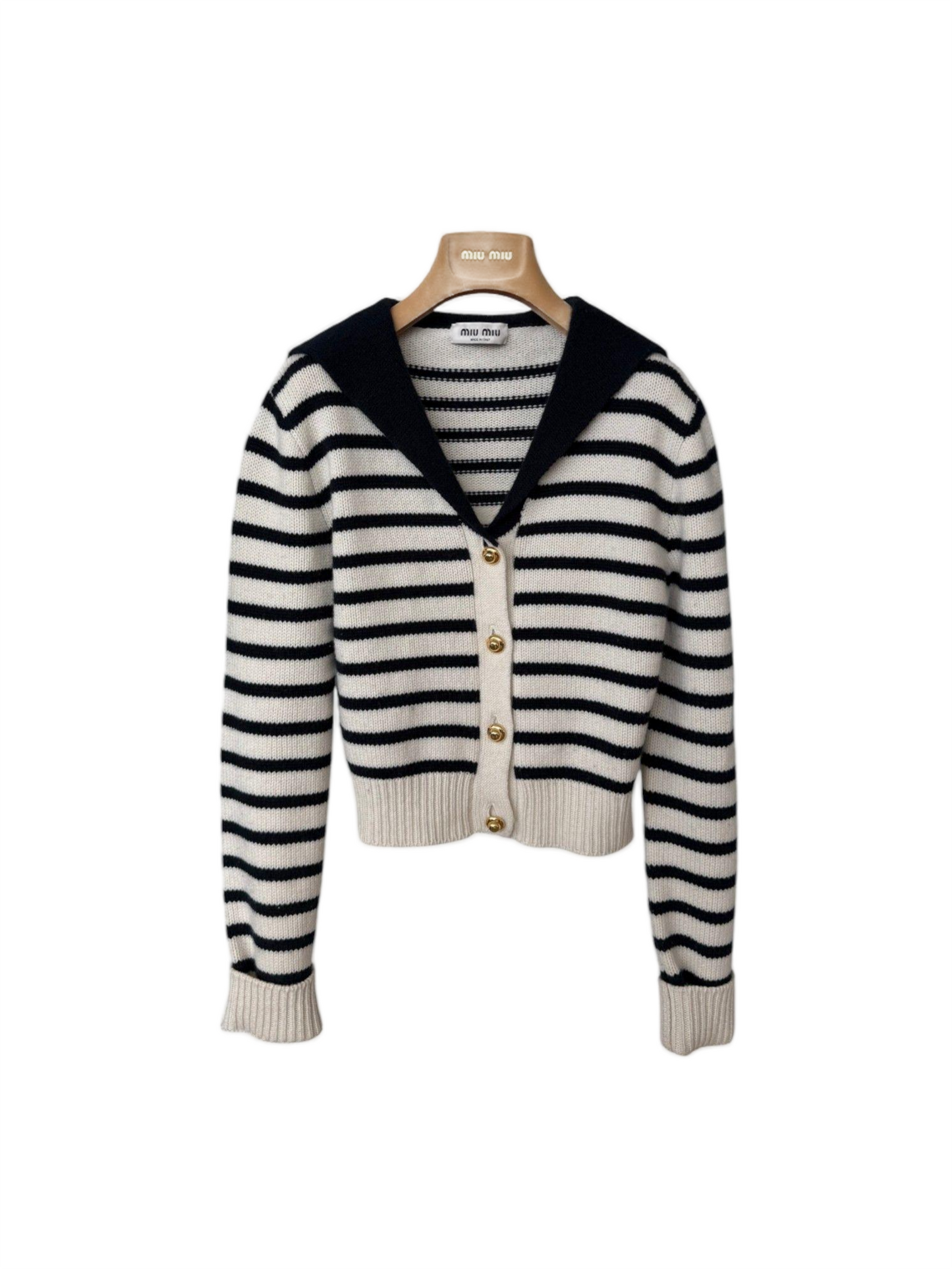 Miu Miu Colorblock Striped Cashmere Cardigan in White – Retail Price: $2,115