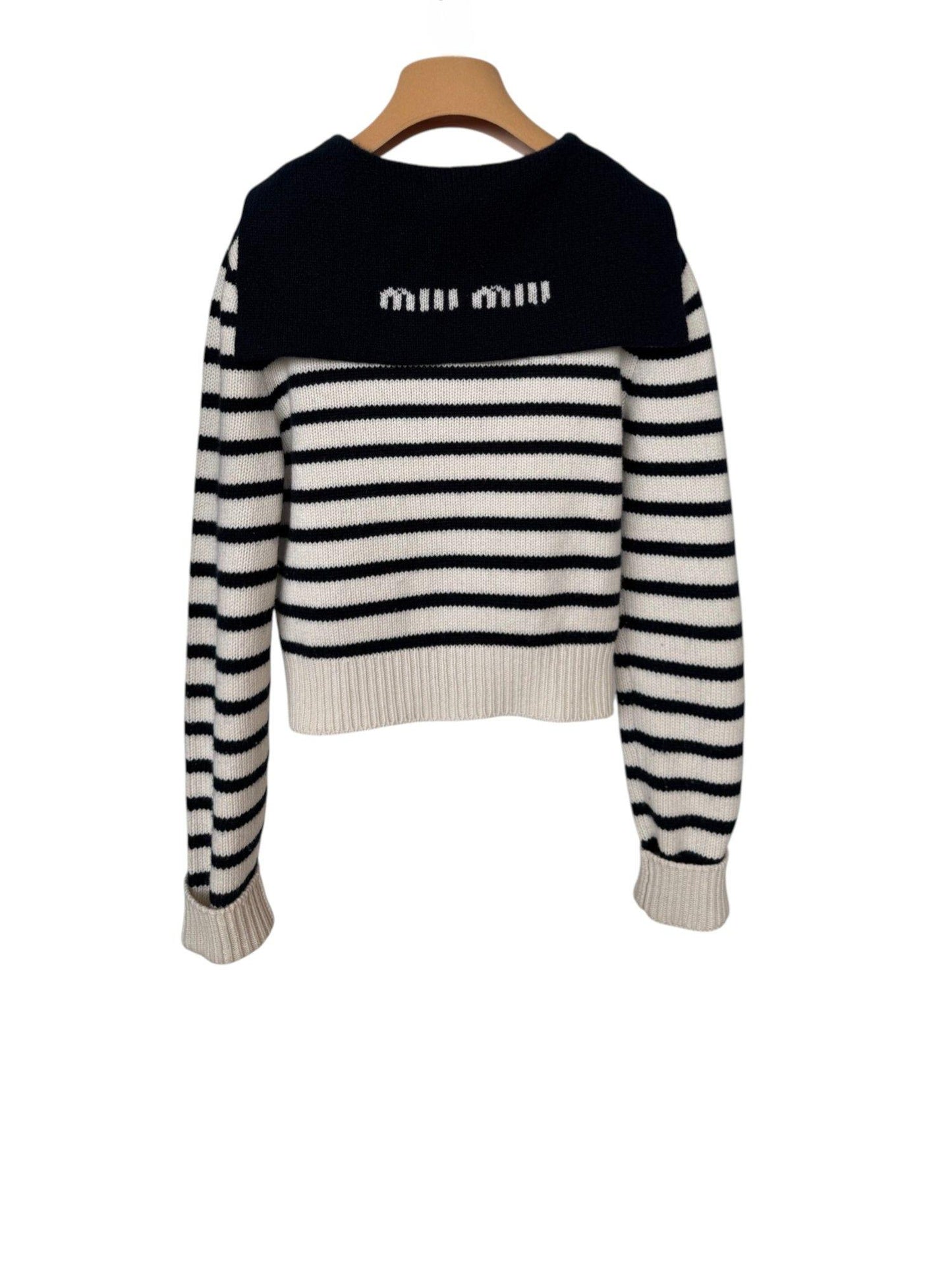Miu Miu Colorblock Striped Cashmere Cardigan in White – Retail Price: $2,115