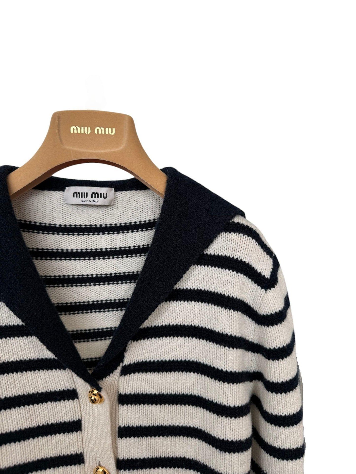 Miu Miu Colorblock Striped Cashmere Cardigan in White – Retail Price: $2,115