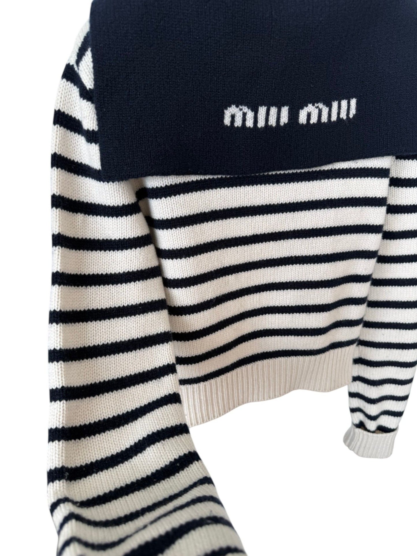 Miu Miu Colorblock Striped Cashmere Cardigan in White – Retail Price: $2,115