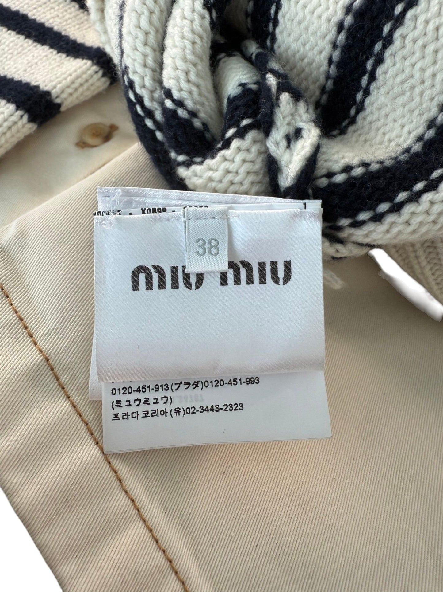 Miu Miu Colorblock Striped Cashmere Cardigan in White – Retail Price: $2,115