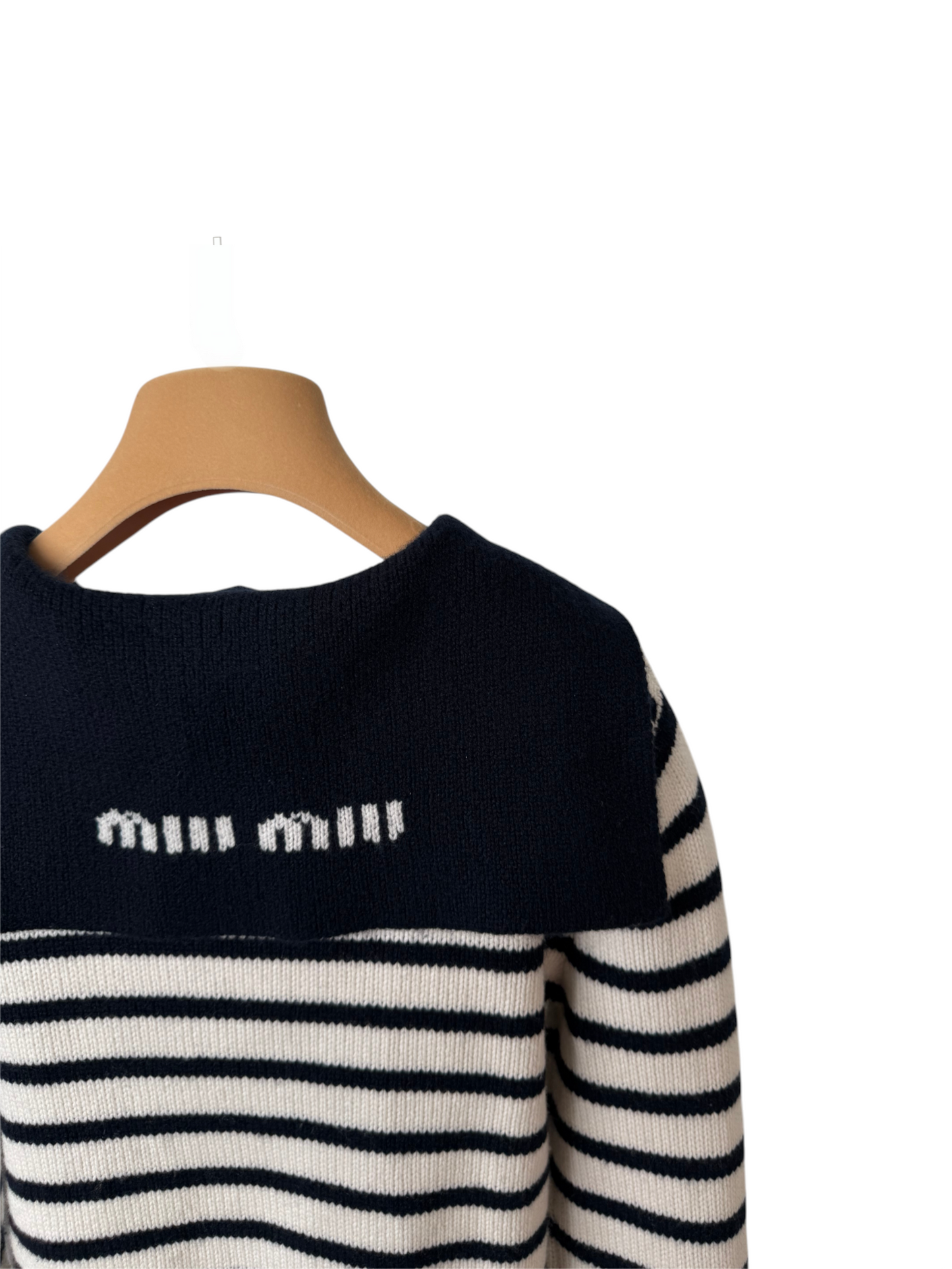 Miu Miu Colorblock Striped Cashmere Cardigan in White – Retail Price: $2,115