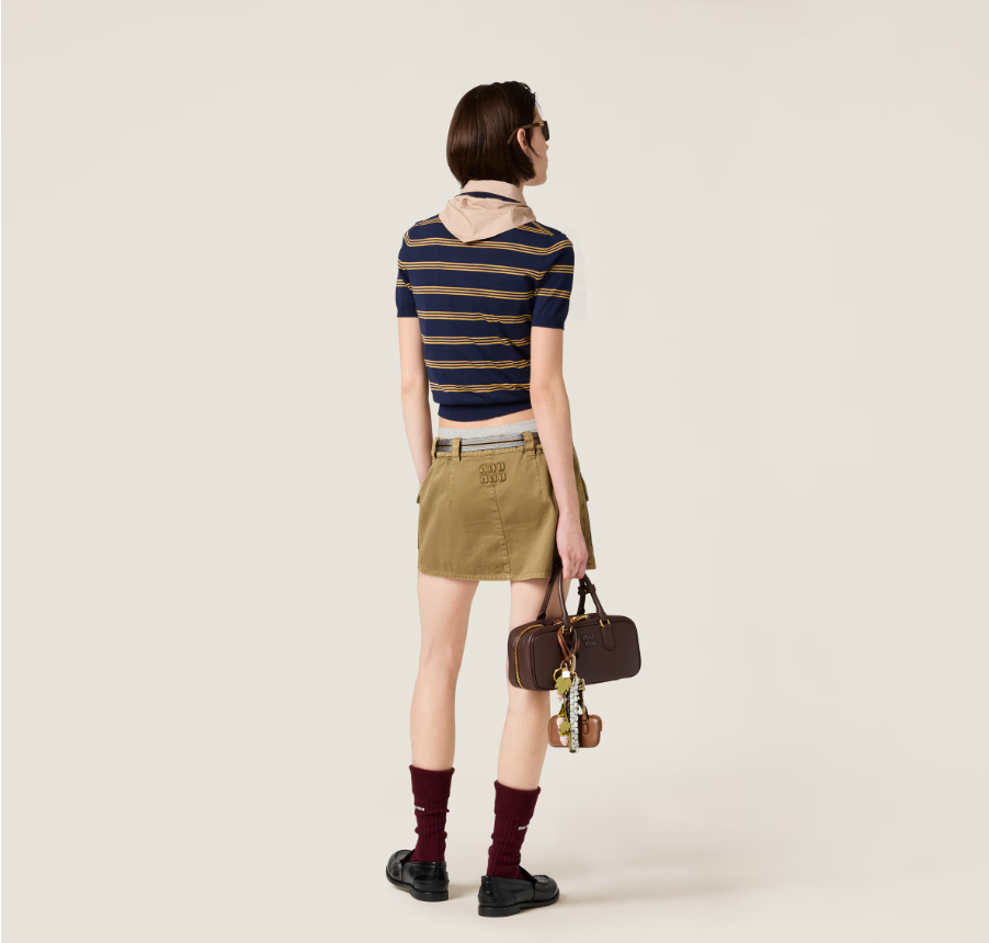 Miu Miu Striped Cashmere Polo Shirt in Navy – Retail Price: $2,100
