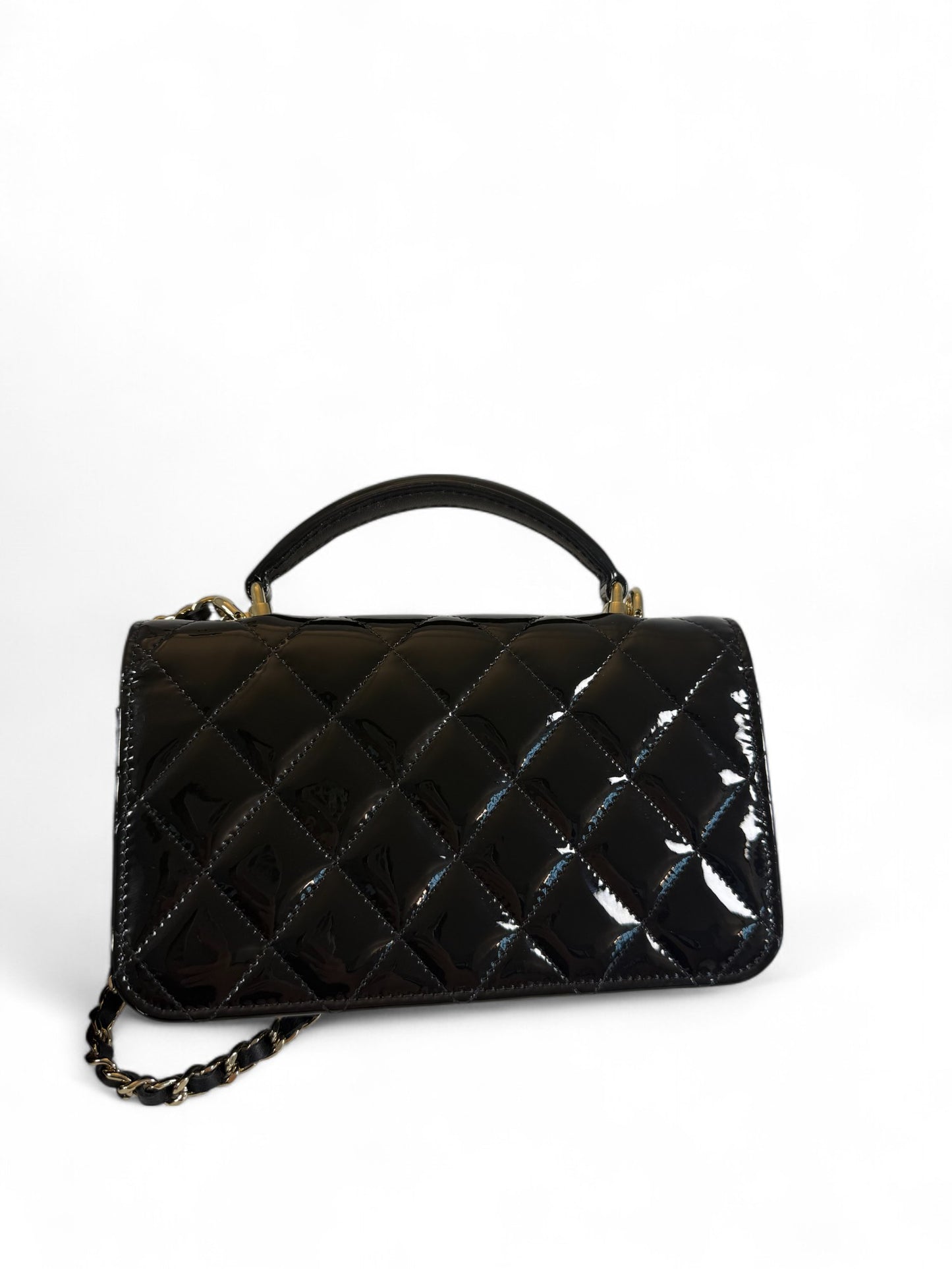 Chanel Black Patent Leather Mini Top Handle Flap Bag – Retail Price: $6,100