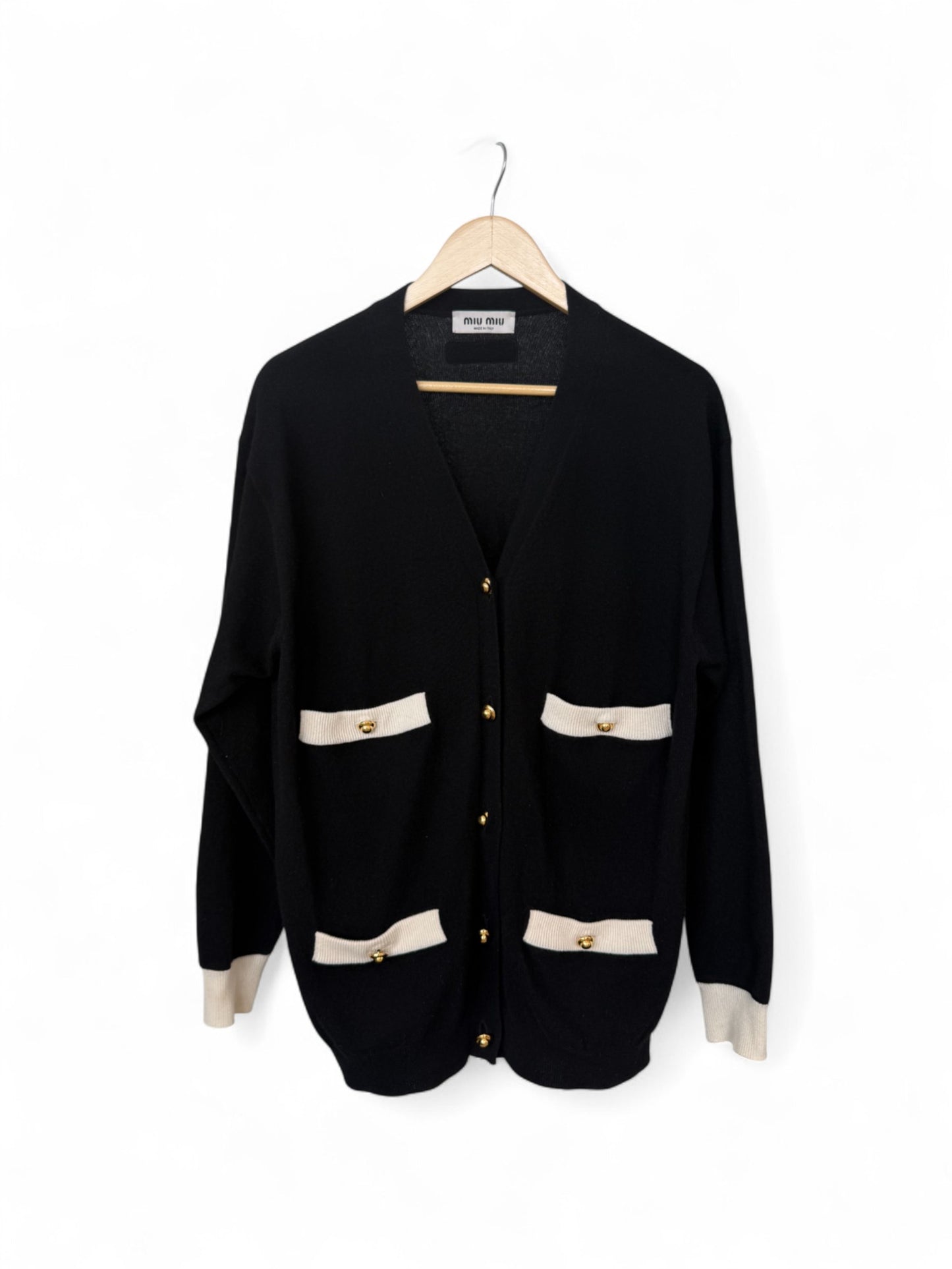 Miu Miu FW22 Black Colorblock V-Neck Knit Cardigan – Retail Price: $3,250 USD
