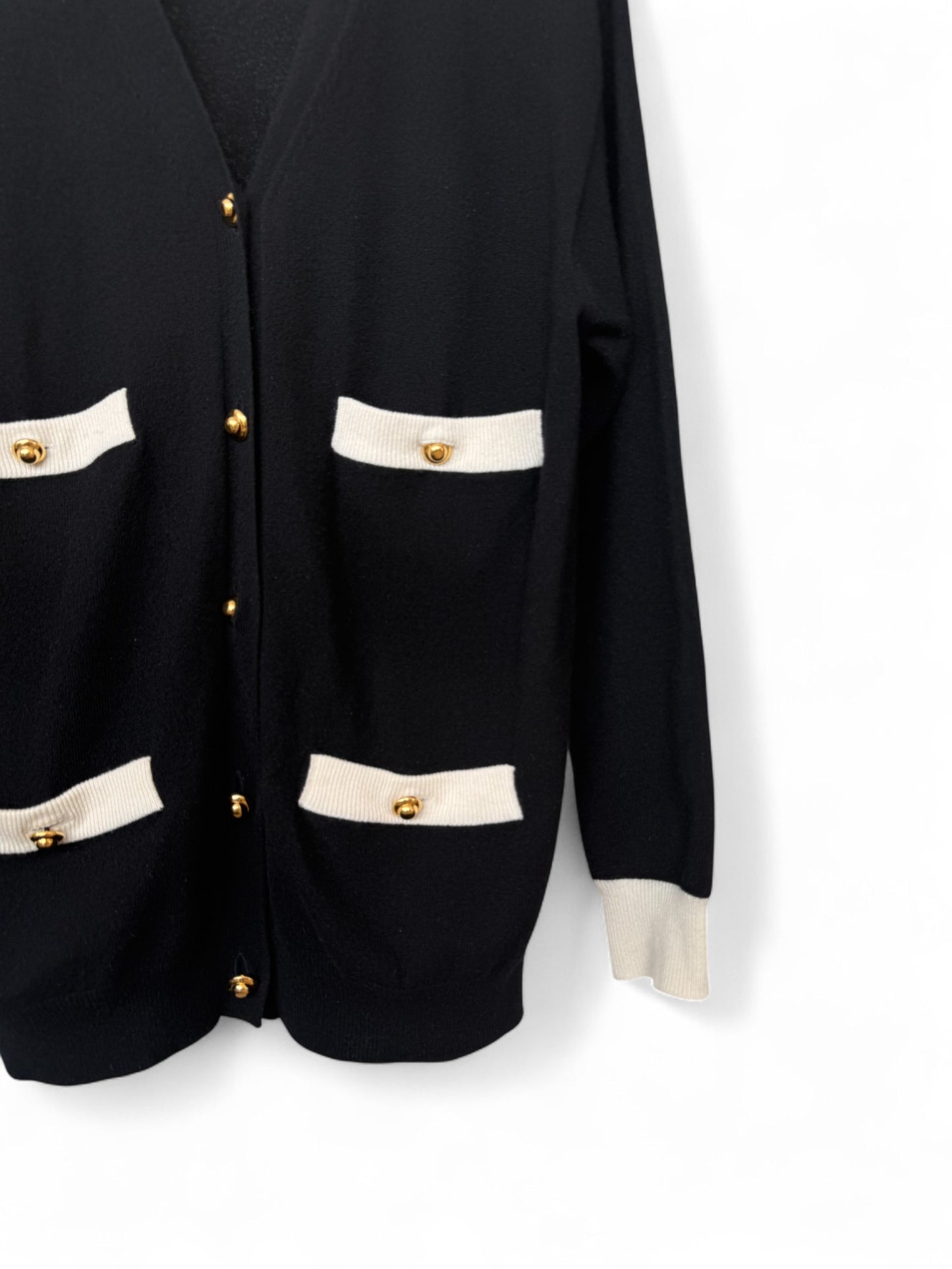Miu Miu FW22 Black Colorblock V-Neck Knit Cardigan – Retail Price: $3,250 USD