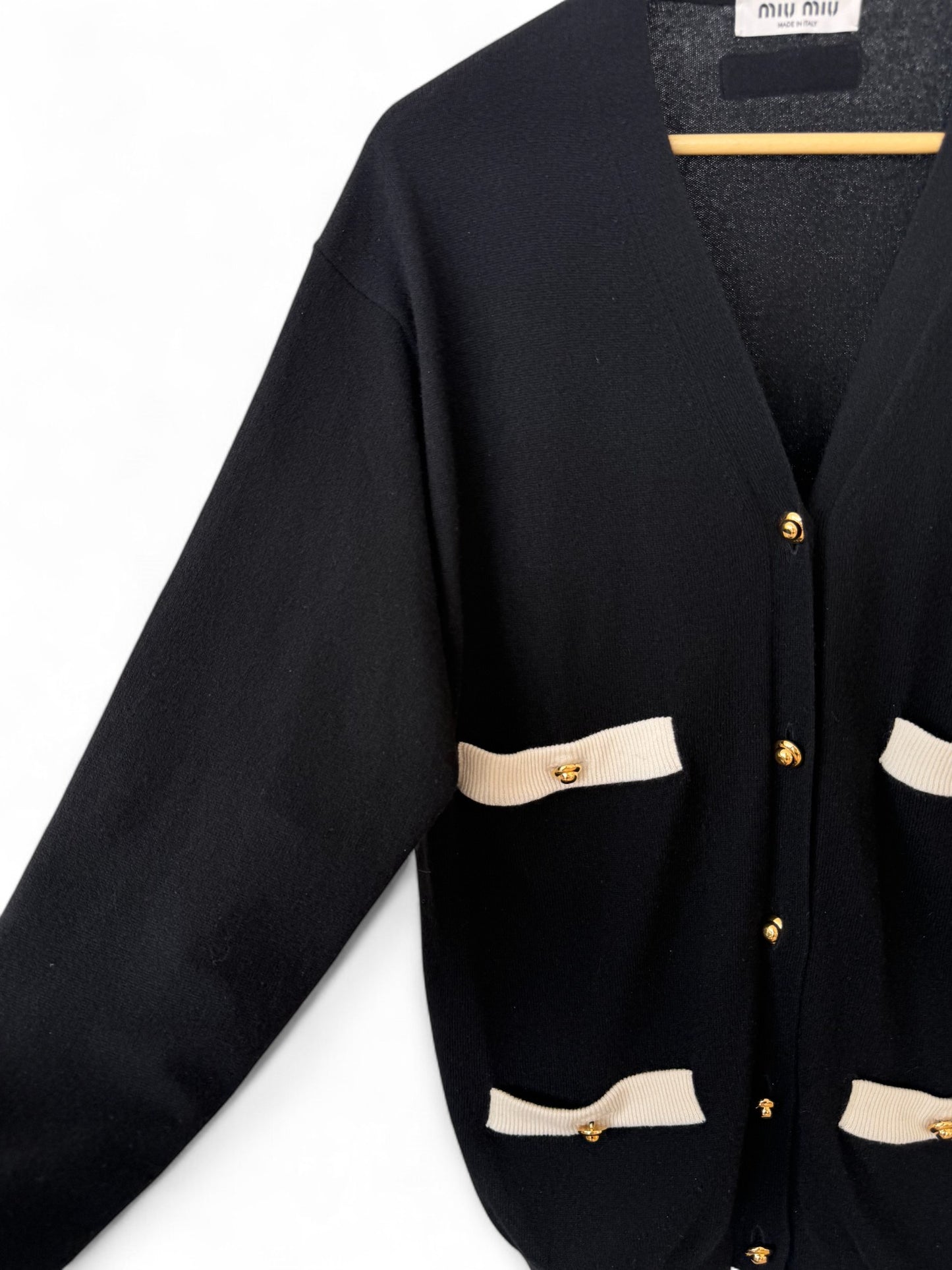 Miu Miu FW22 Black Colorblock V-Neck Knit Cardigan – Retail Price: $3,250 USD