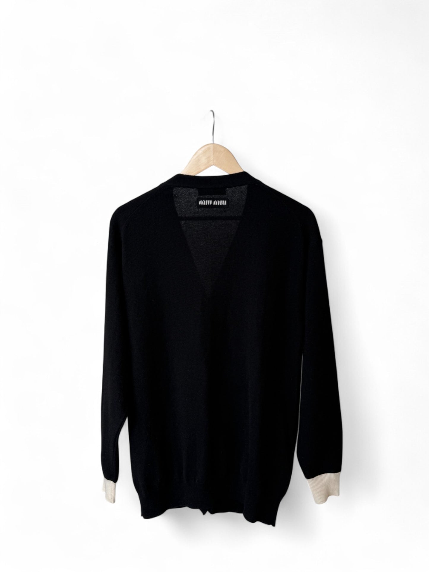 Miu Miu FW22 Black Colorblock V-Neck Knit Cardigan – Retail Price: $3,250 USD