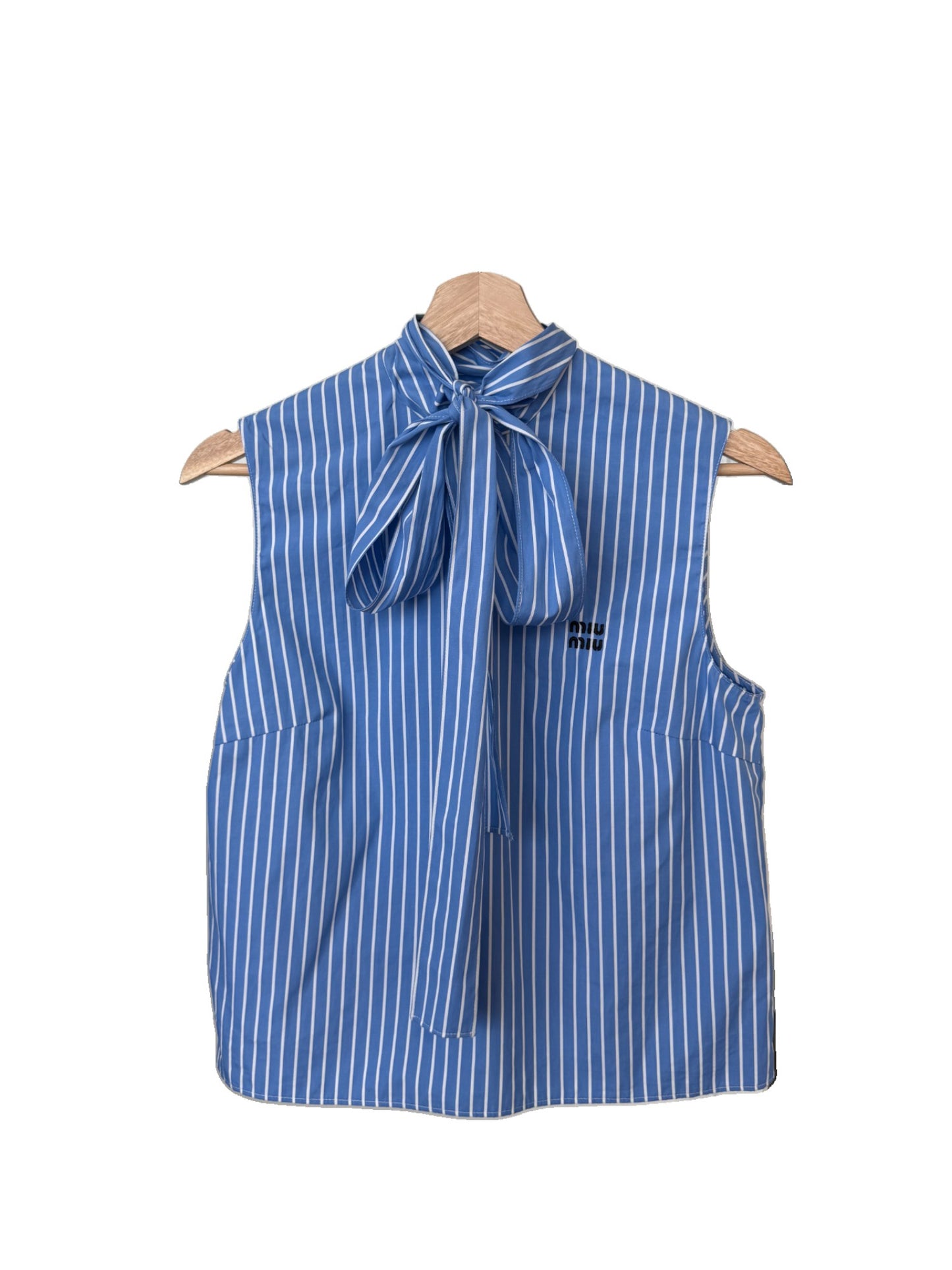 Miu Miu Sleeveless Striped Logo Turtleneck Top – Retail Price: $1,190 USD