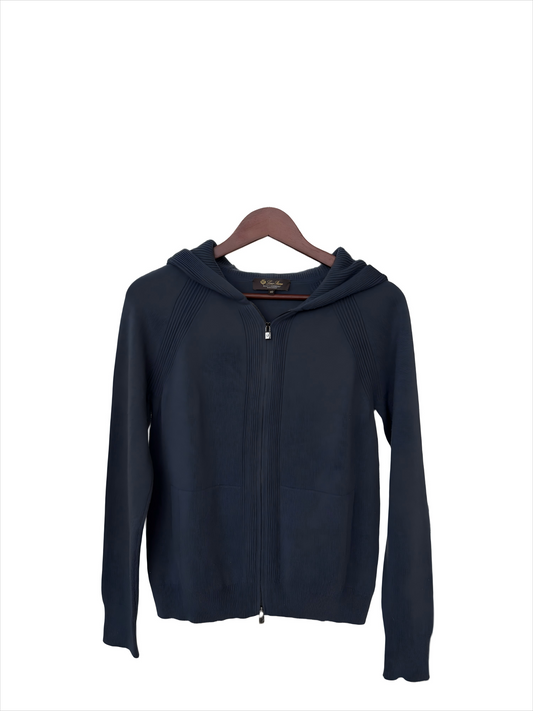 Loro Piana Navy Hooded Zip-Up Knit Cardigan – Retail Price: $1,850