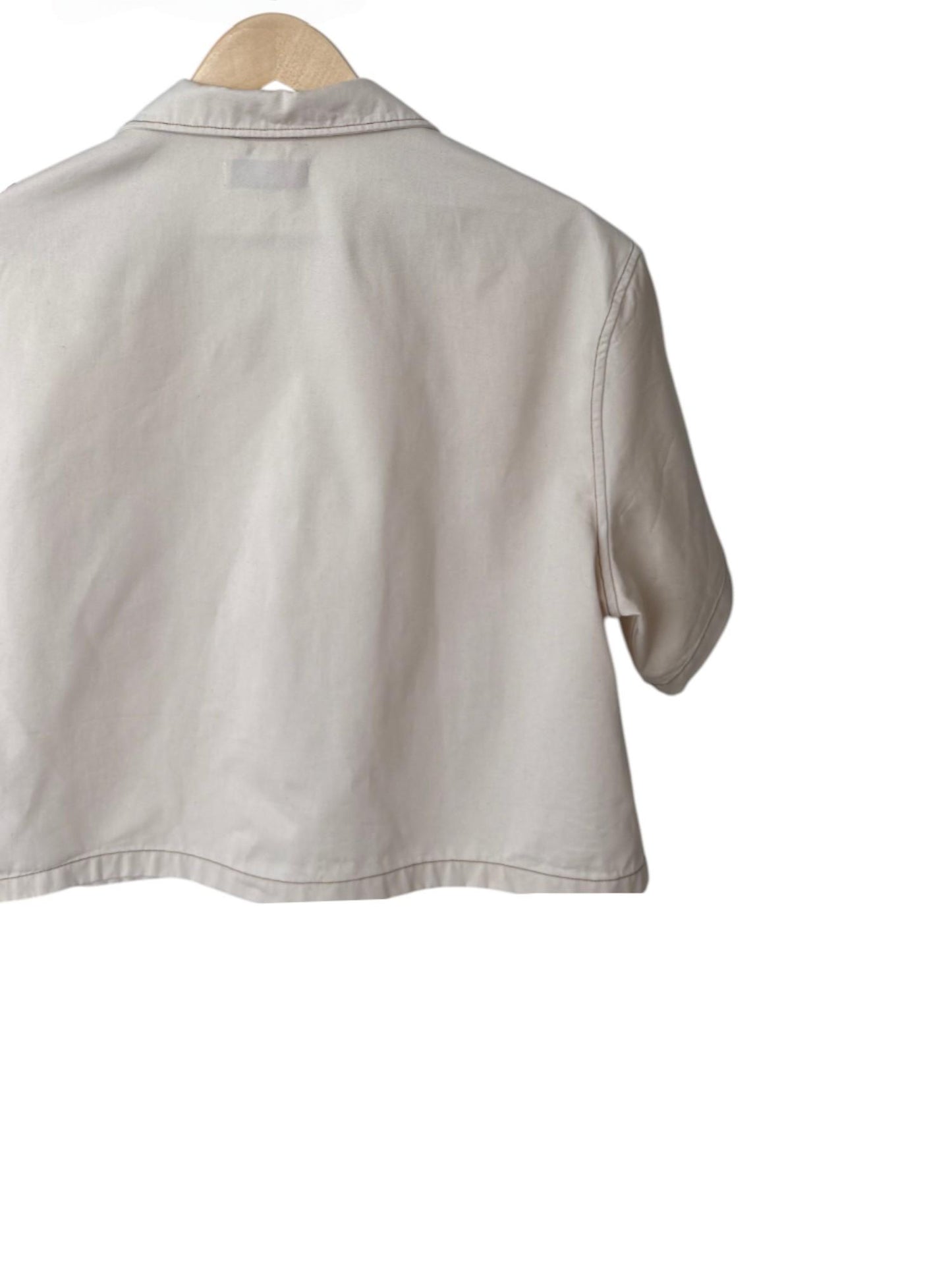 Miu Miu Beige Cropped Denim Shirt with Logo Embroidery – Retail Price: $1,280