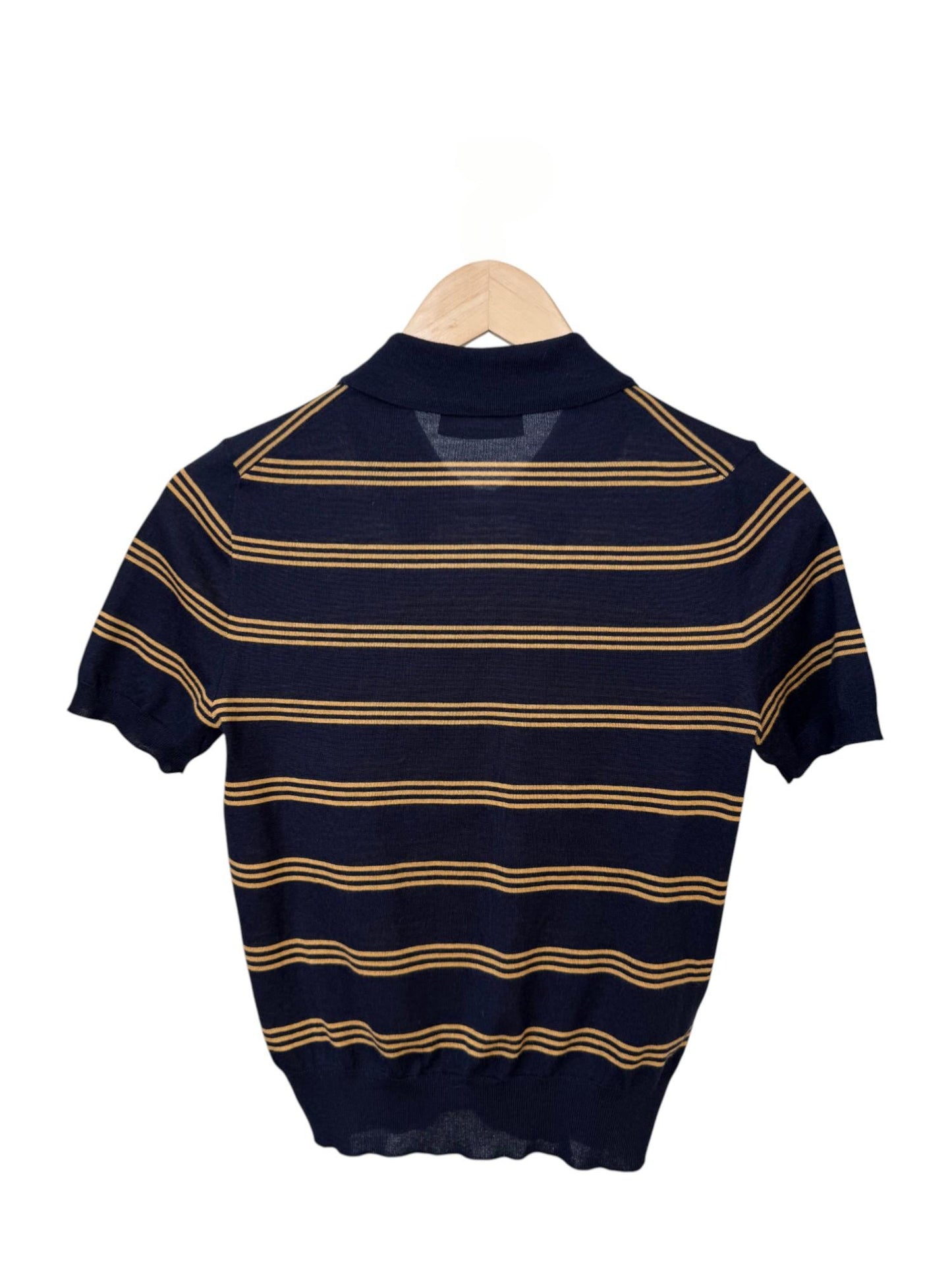 Miu Miu Striped Cashmere Polo Shirt in Navy – Retail Price: $2,100