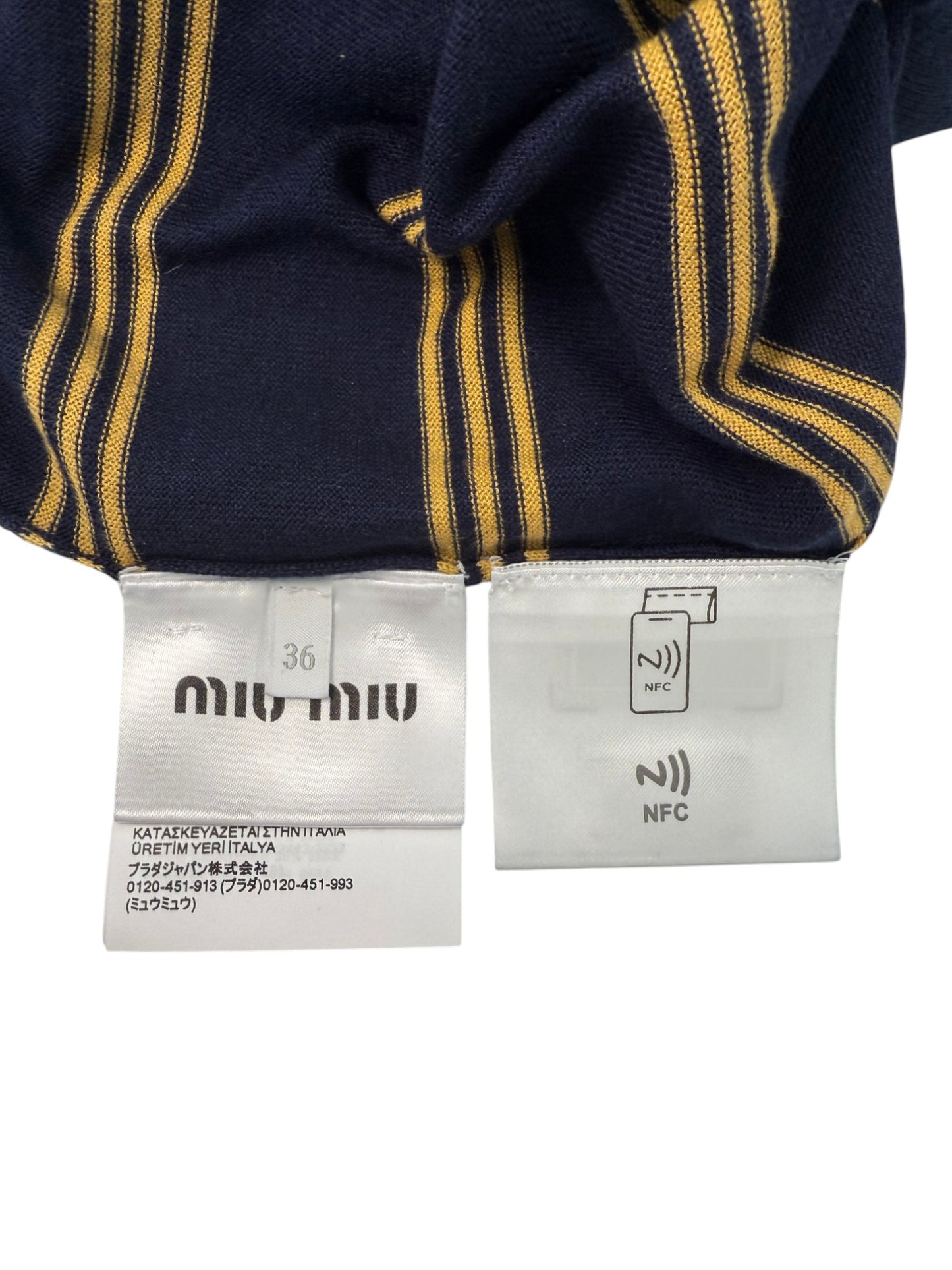 Miu Miu Striped Cashmere Polo Shirt in Navy – Retail Price: $2,100