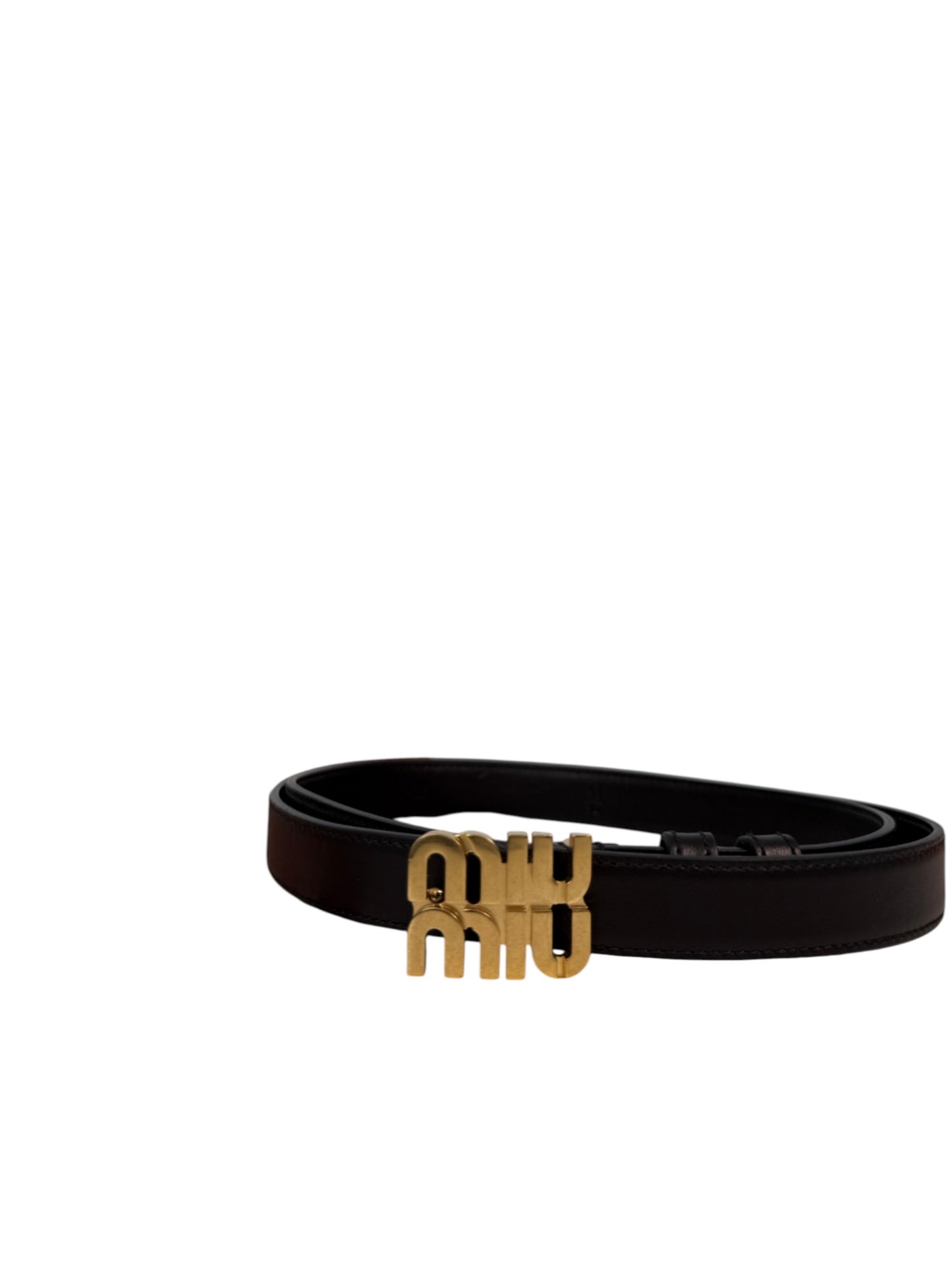 Miu Miu Black Leather Belt with Gold-Tone Smooth Buckle – Retail Price: $510