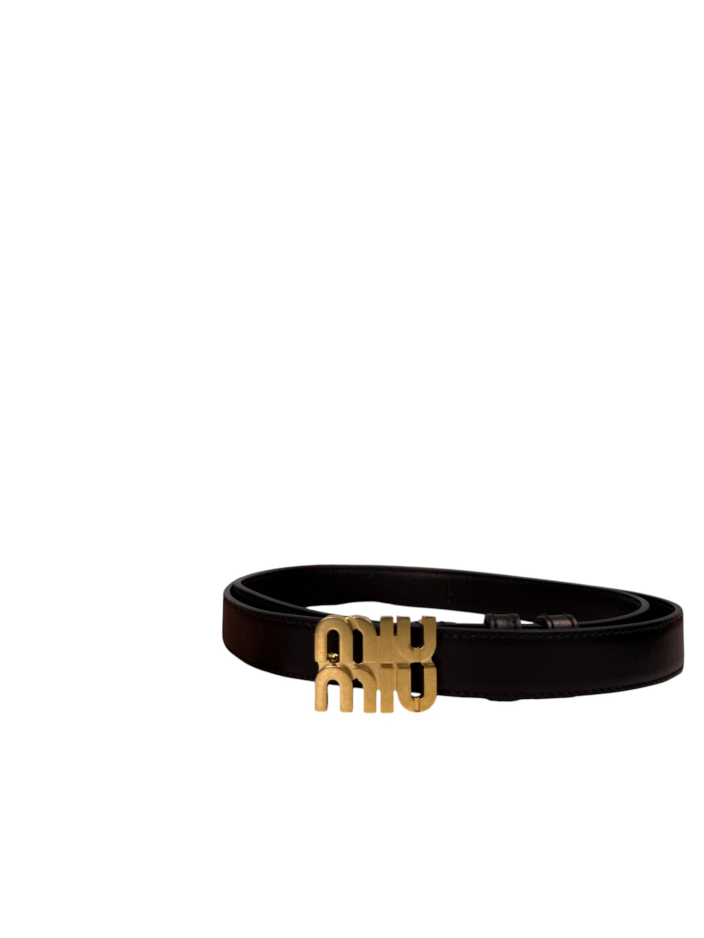 Miu Miu Black Leather Belt with Gold-Tone Smooth Buckle – Retail Price: $510