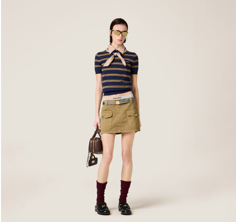 Miu Miu Striped Cashmere Polo Shirt in Navy – Retail Price: $2,100